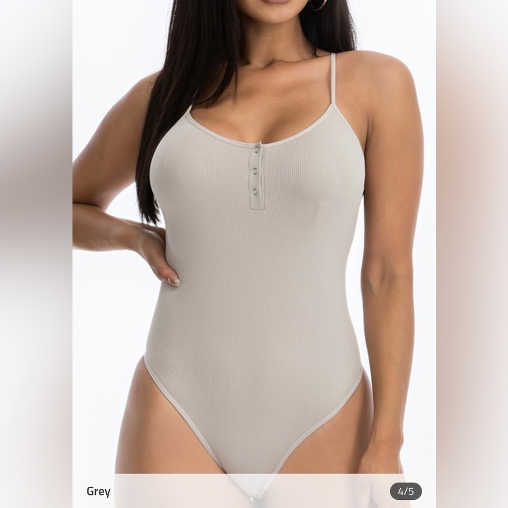 New Henley Bodysuit Small/Medium Thong Tan Snap Buttons Adjustable Straps NWT